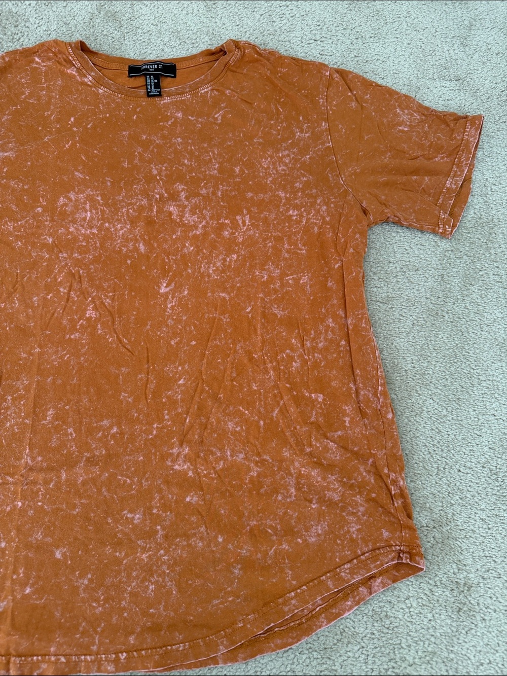 Forever 21 Men's Mineral Wash Short Sleeve T-Shirt in Rust Orange
